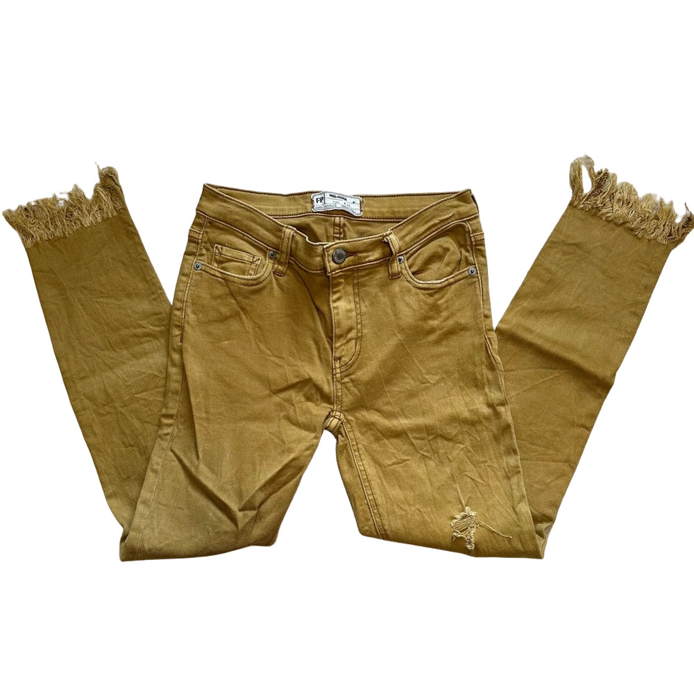 Free People Mustard Yellow Jeans Frayed Hem